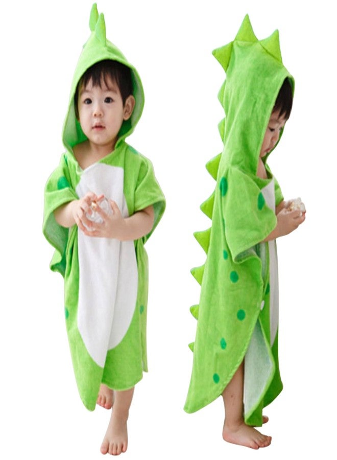 MICHLEY Cotton Baby Bath Towel with Hood Animal Pattern Poncho Towels for 4-8 Years, Green Dinosaur - Image 1